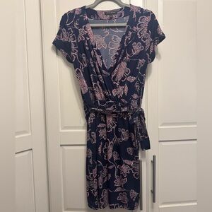 Banana Republic Navy and Pink Floral Wrap Midi Dress